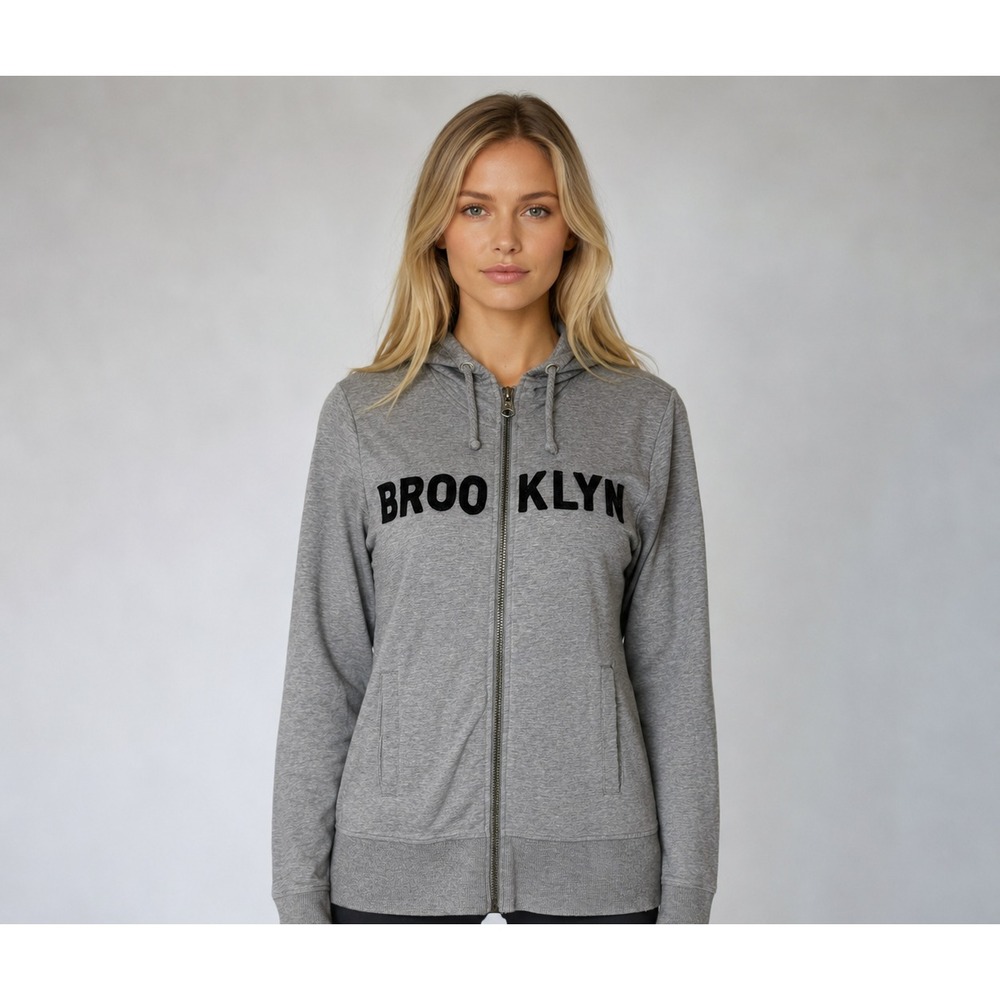 Brooklyn Industries Y2K Streetwear Zip Bold Hoodie‎ Timeless Graphic Gray Small